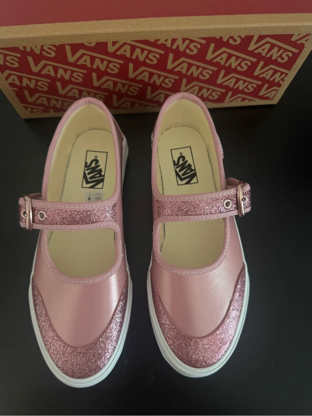 Vans Kids' Pink Mary Jane Glitter Toe Shoes Size 2